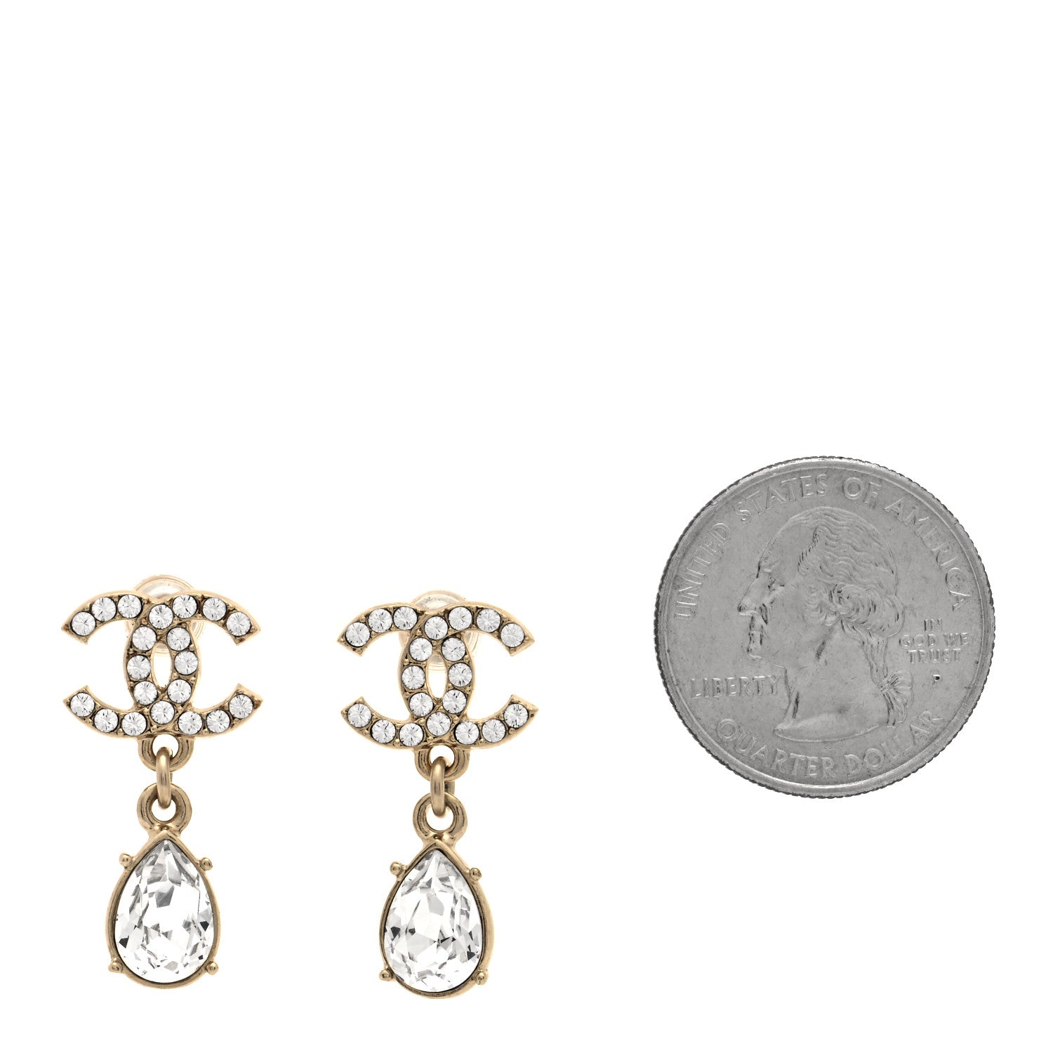 Chanel Crystal CC Tear Drop Earrings Gold 2 of 4