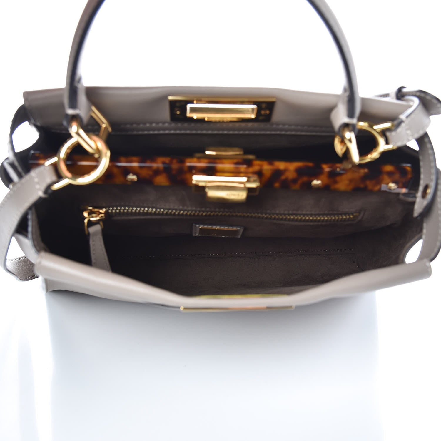 Fendi Vitello Seta Plexiglass Tortoise Medium Peekaboo Iconic Satchel Tortora 6 of 10
