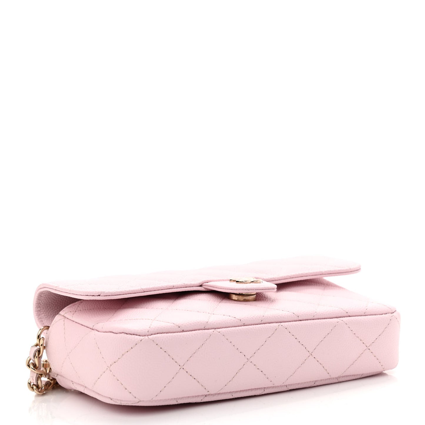 Caviar Quilted Flap Phone Holder With Chain Light Pink