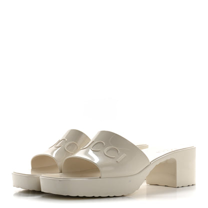 Gucci Rubber Gucci Logo Womens Platform 20/60mm Slide Sandals 38 Mystic White 3 of 9