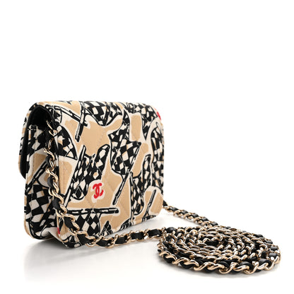Chanel Canvas Check Flag Printed CC Clutch With Chain Beige Multicolor 3 of 12