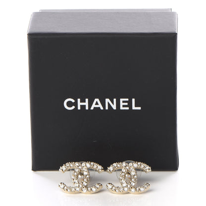 Chanel Metal Graduated Pearl Crystal CC Earrings Light Gold 5 of 5