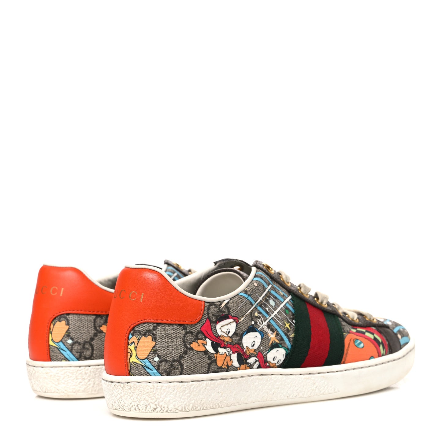 X DISNEY GG Supreme Monogram Web Donald Duck Womens Ace Sneakers 35 Beige New Acero Orange