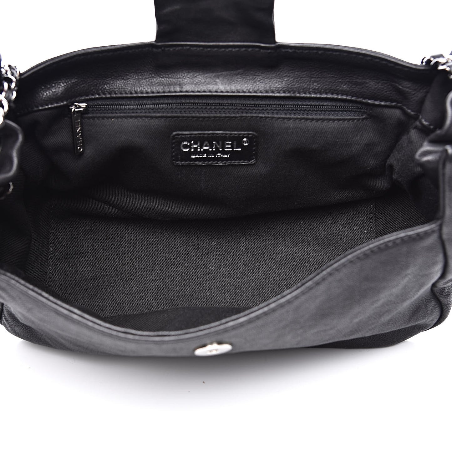 Calfskin Diamond Stitch Accordion Flap Black