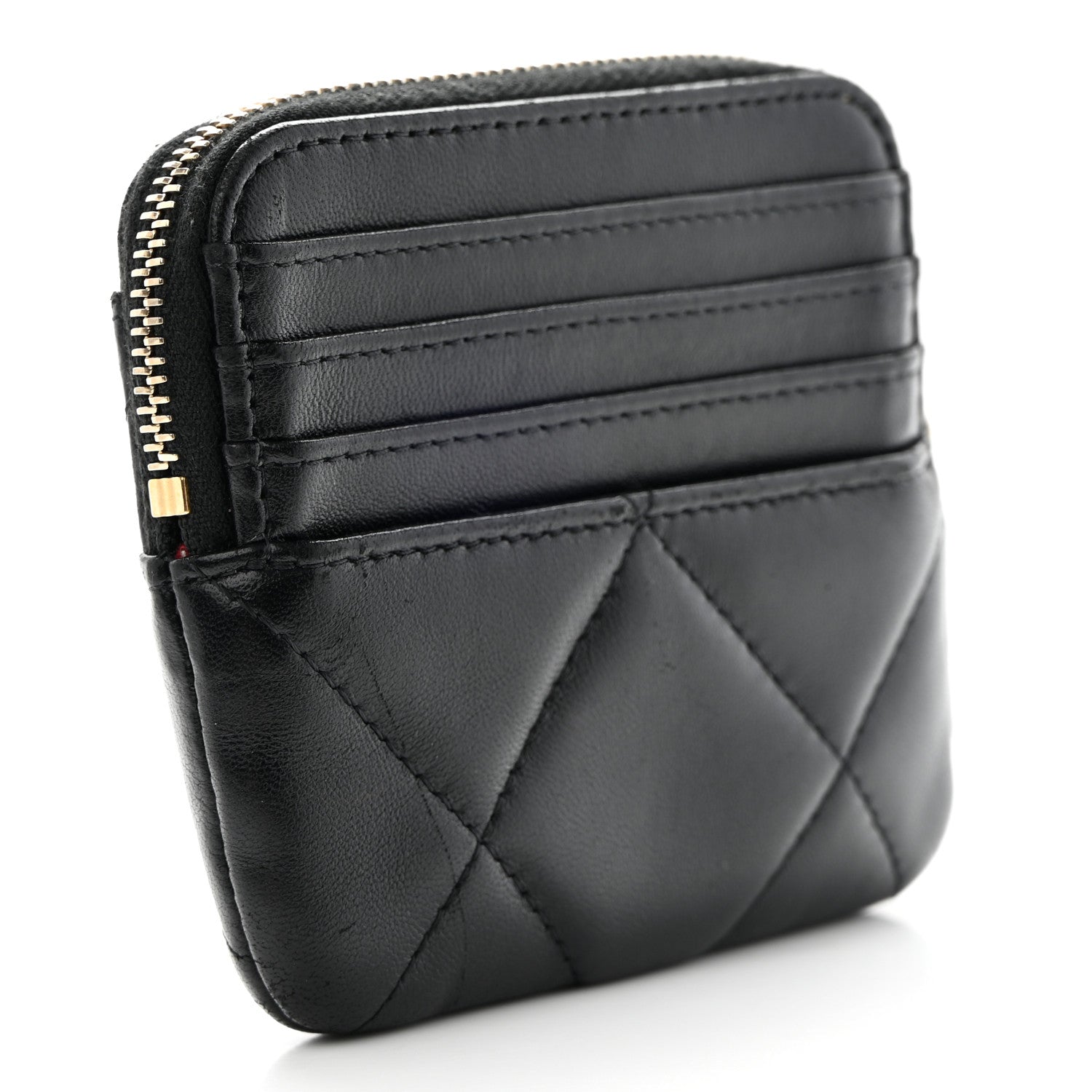 Chanel Lambskin Quilted Chanel 19 Zip Card Holder Wallet Black 3 of 11
