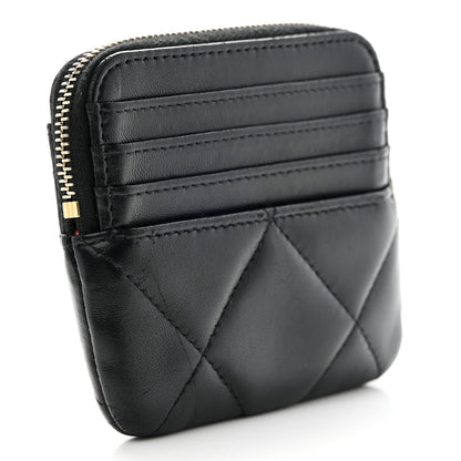 Chanel Lambskin Quilted Chanel 19 Zip Card Holder Wallet Black 3 of 11