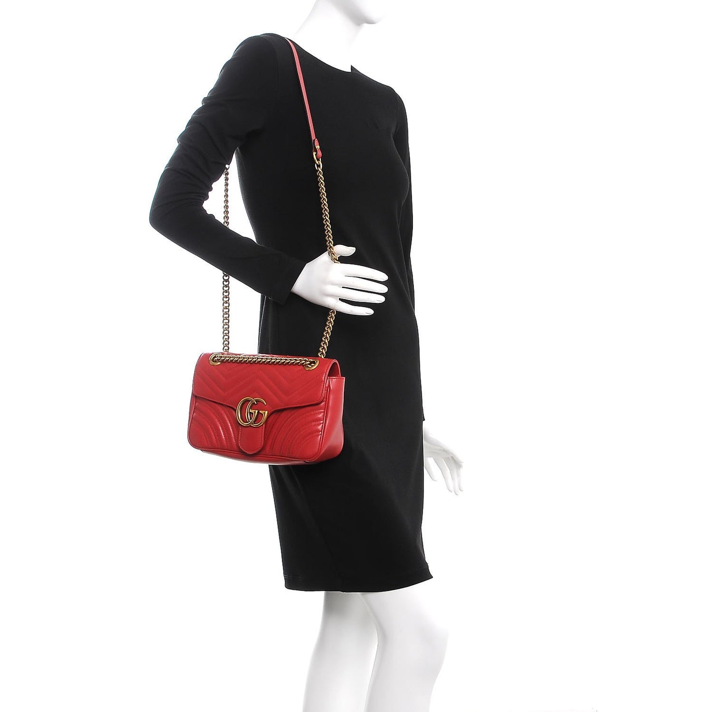 Calfskin Matelasse Small GG Marmont Shoulder Bag Hibiscus Red