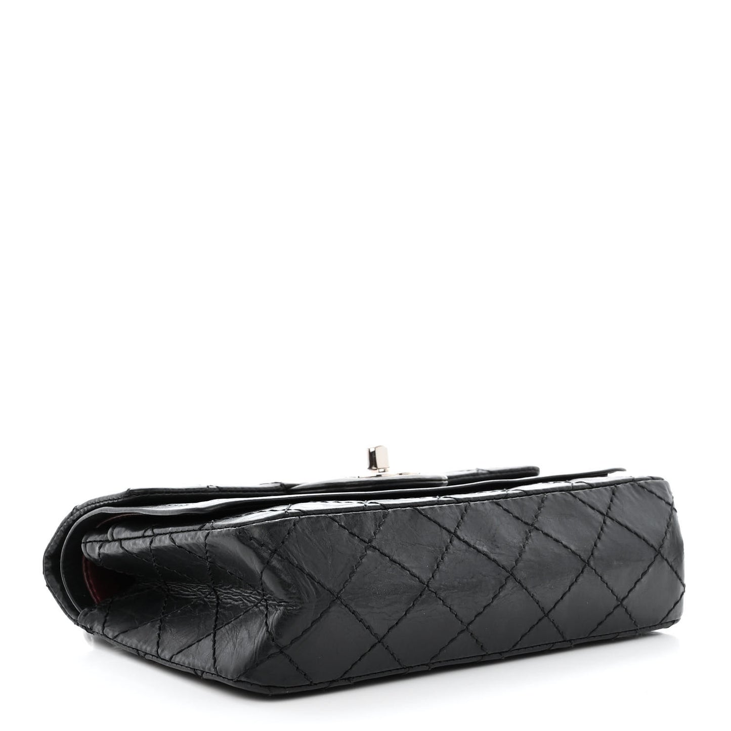 Aged Calfskin Quilted Mini Rectangular Double Flap Black