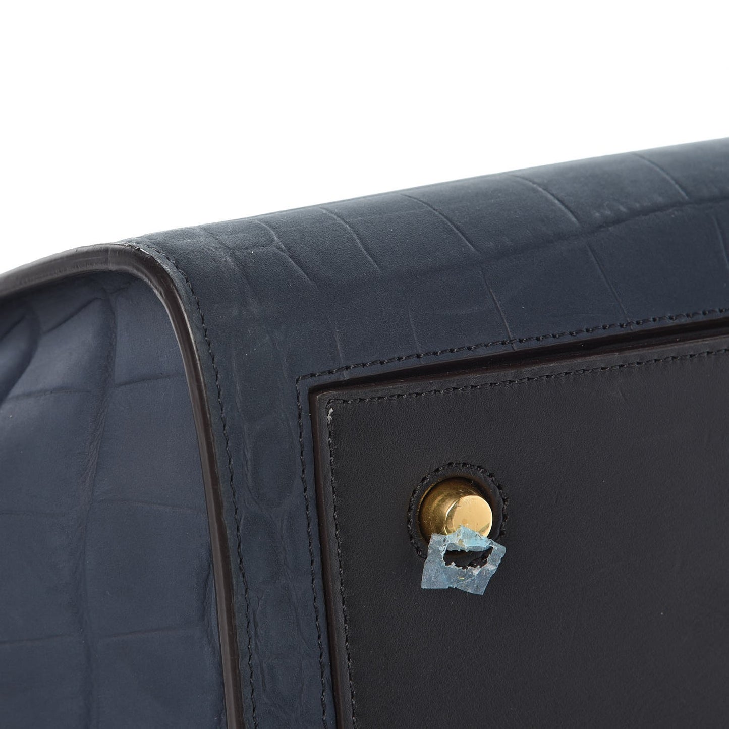 Smooth Calfskin Nubuck Crocodile Embossed Small Tie Knot Tote Navy