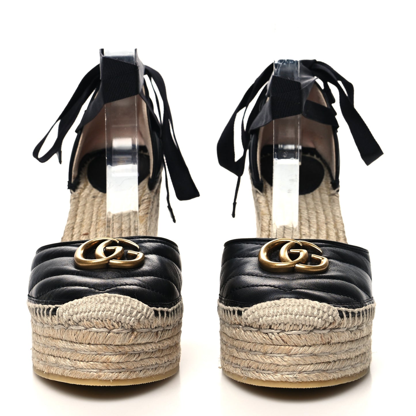 Nappa Matelasse GG Marmont Ankle Wrap Platform 35/120mm Espadrille Wedges 39.5 Black
