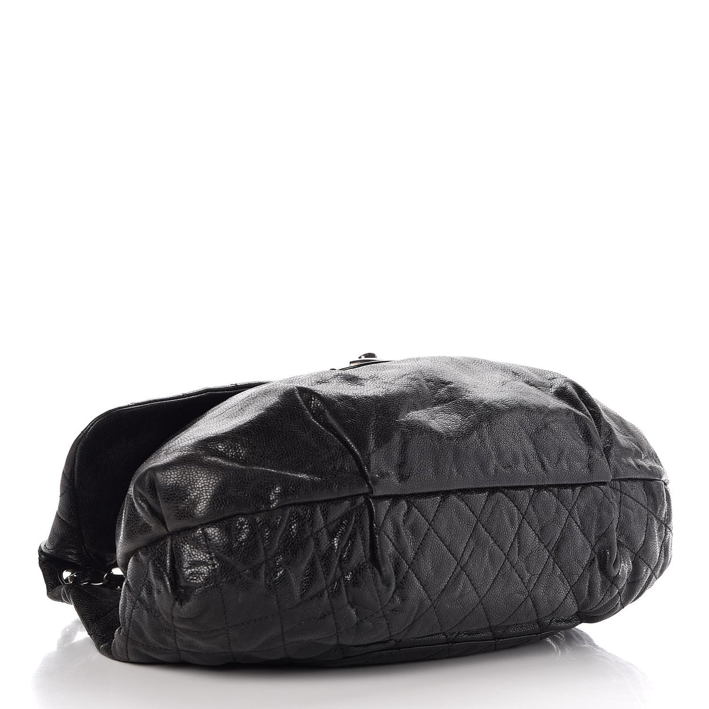 Crumpled Caviar Quilted Maxi Elastic Flap Black