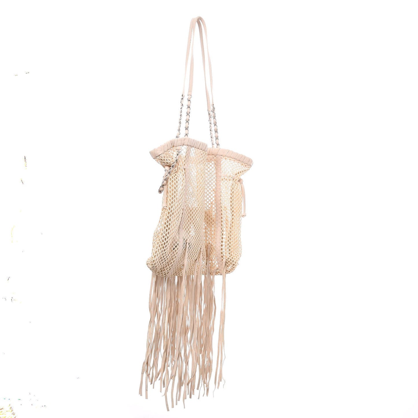 Calfskin Fringe Large La Madrague Tote Dark White