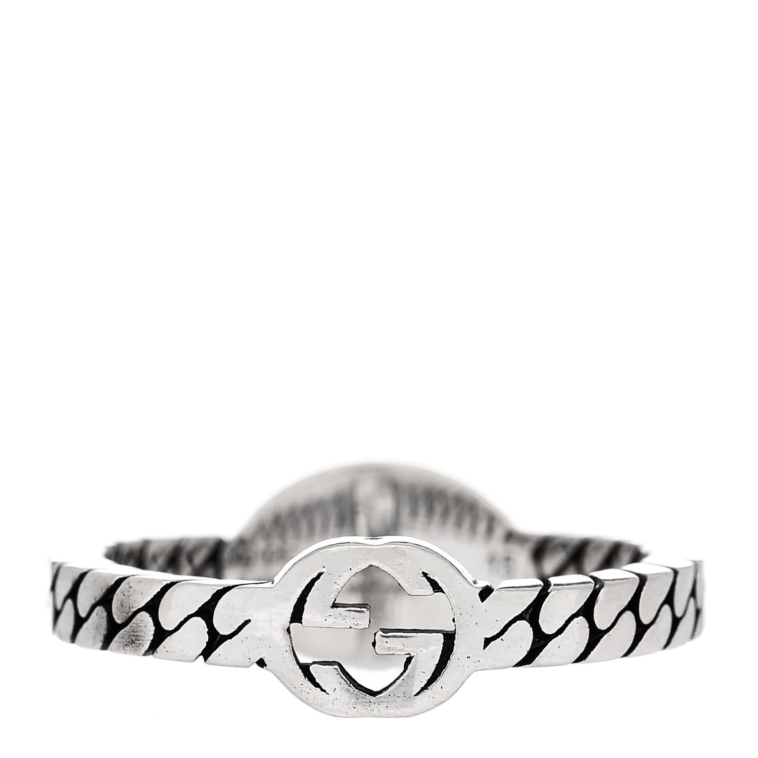 Gucci Sterling Silver Enamel Interlocking G Chain Ring 54 7 Black 3 of 4