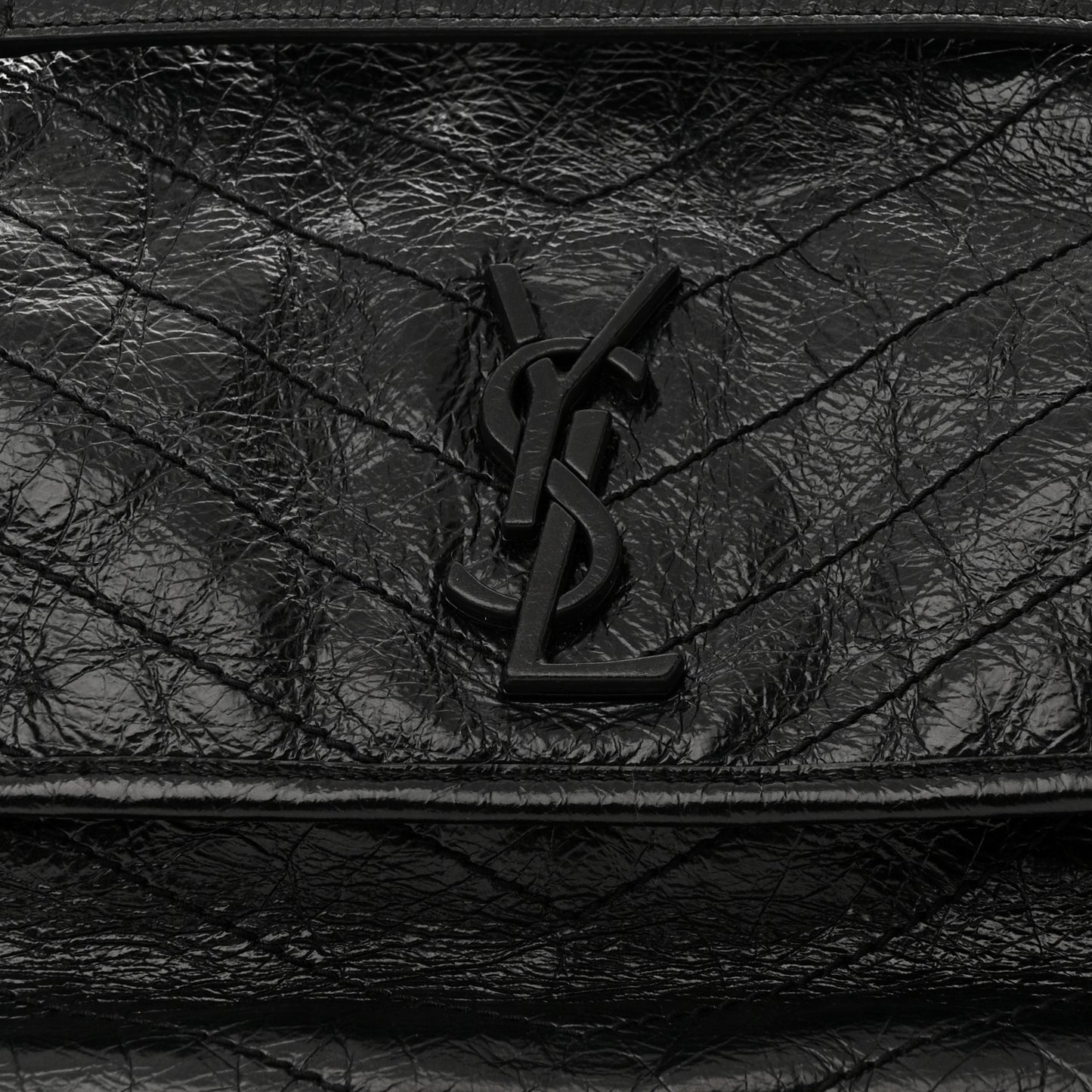 Crinkled Calfskin Matelasse Monogram Medium Niki Chain Satchel Black