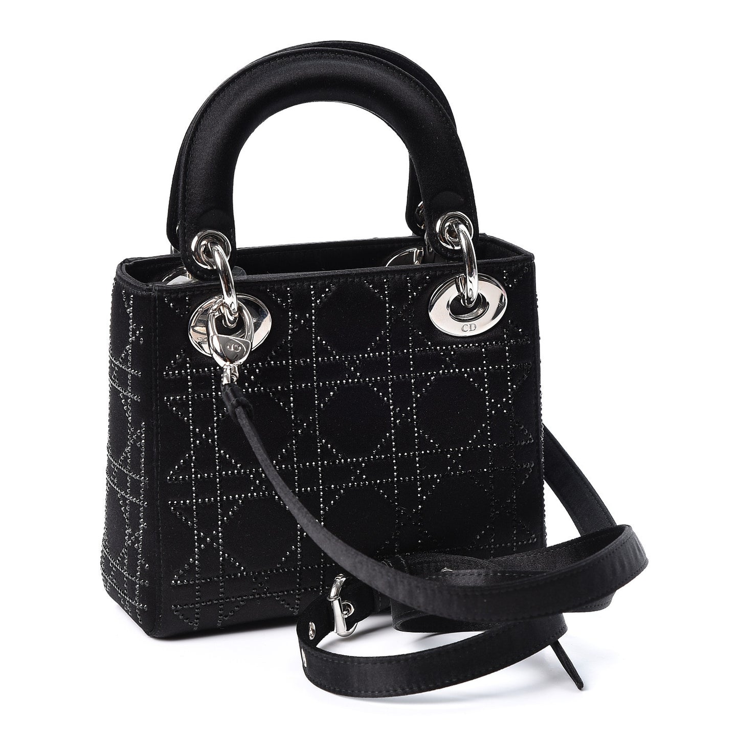 Satin Crystal Cannage Mini Lady Dior Black