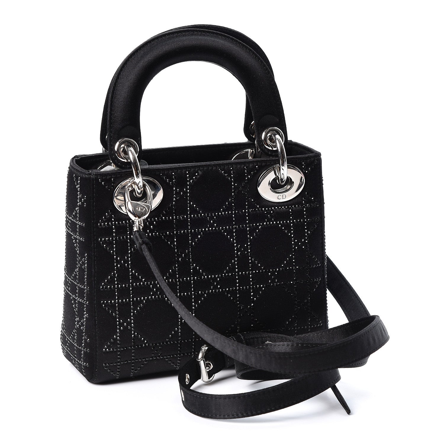 Christian Dior Satin Crystal Cannage Mini Lady Dior Black 2 of 8
