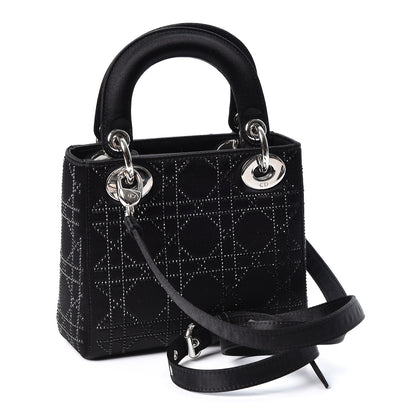 Christian Dior Satin Crystal Cannage Mini Lady Dior Black 2 of 8
