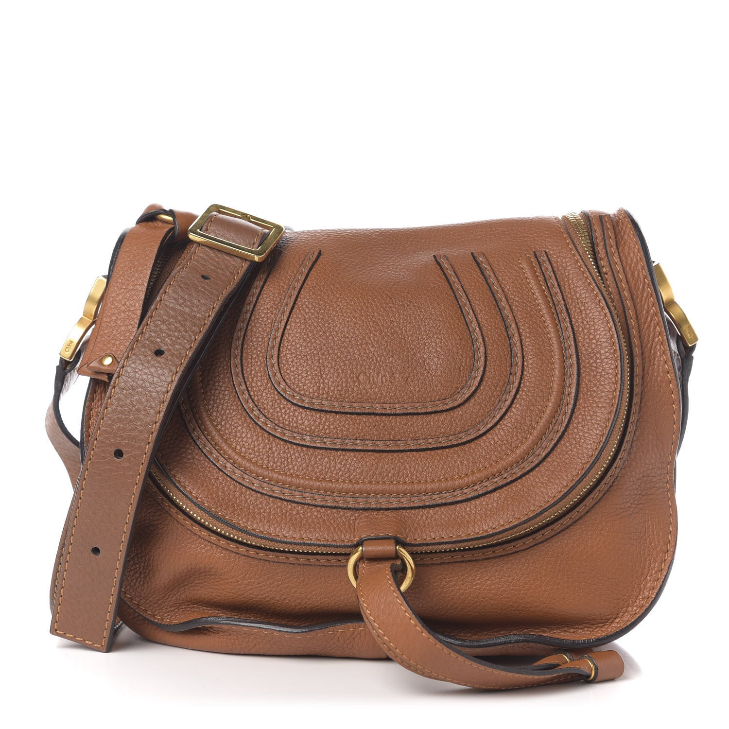Chloe Calfskin Medium Marcie Round Zip Crossbody Bag Tan 1 of 12