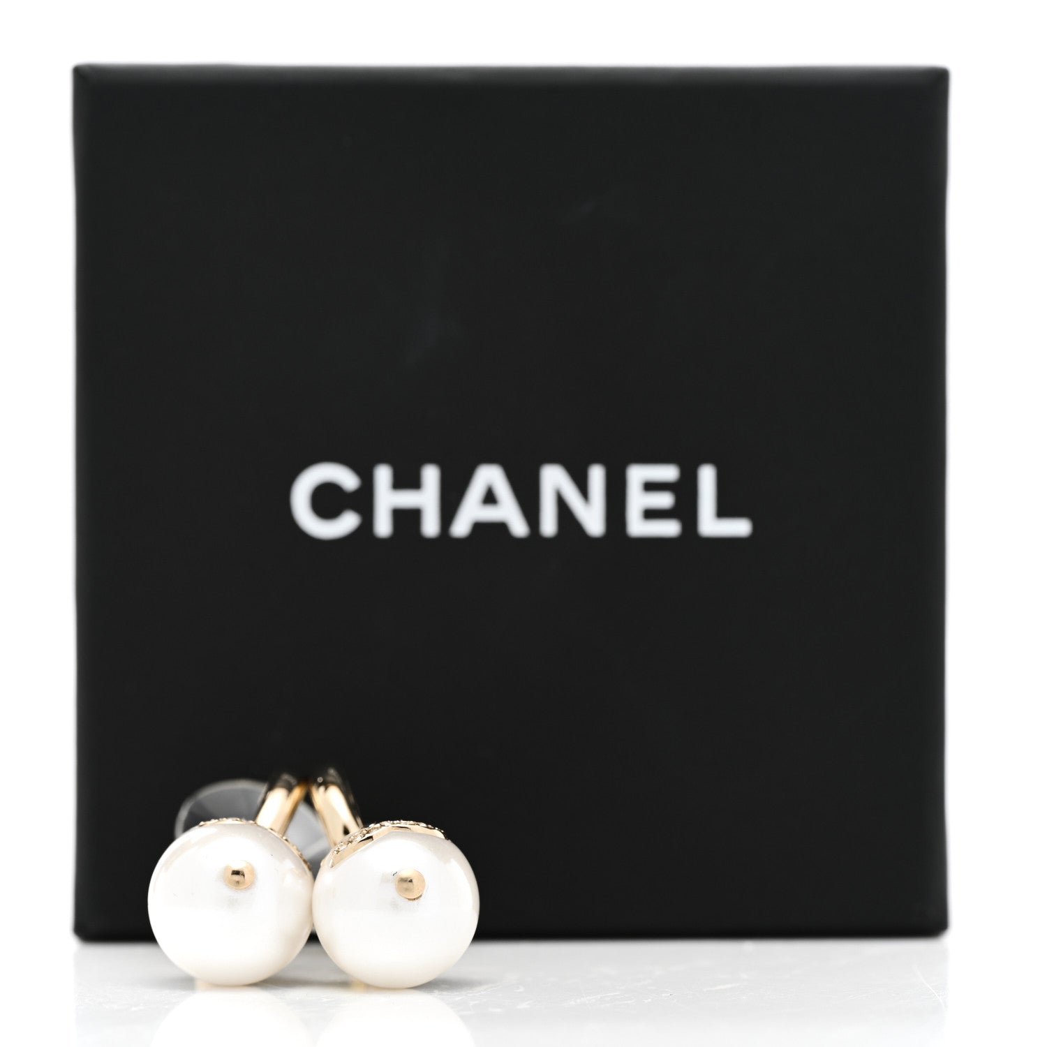 Chanel Pearl Crystal CC Drop Earrings Gold Pearly White 5 of 5