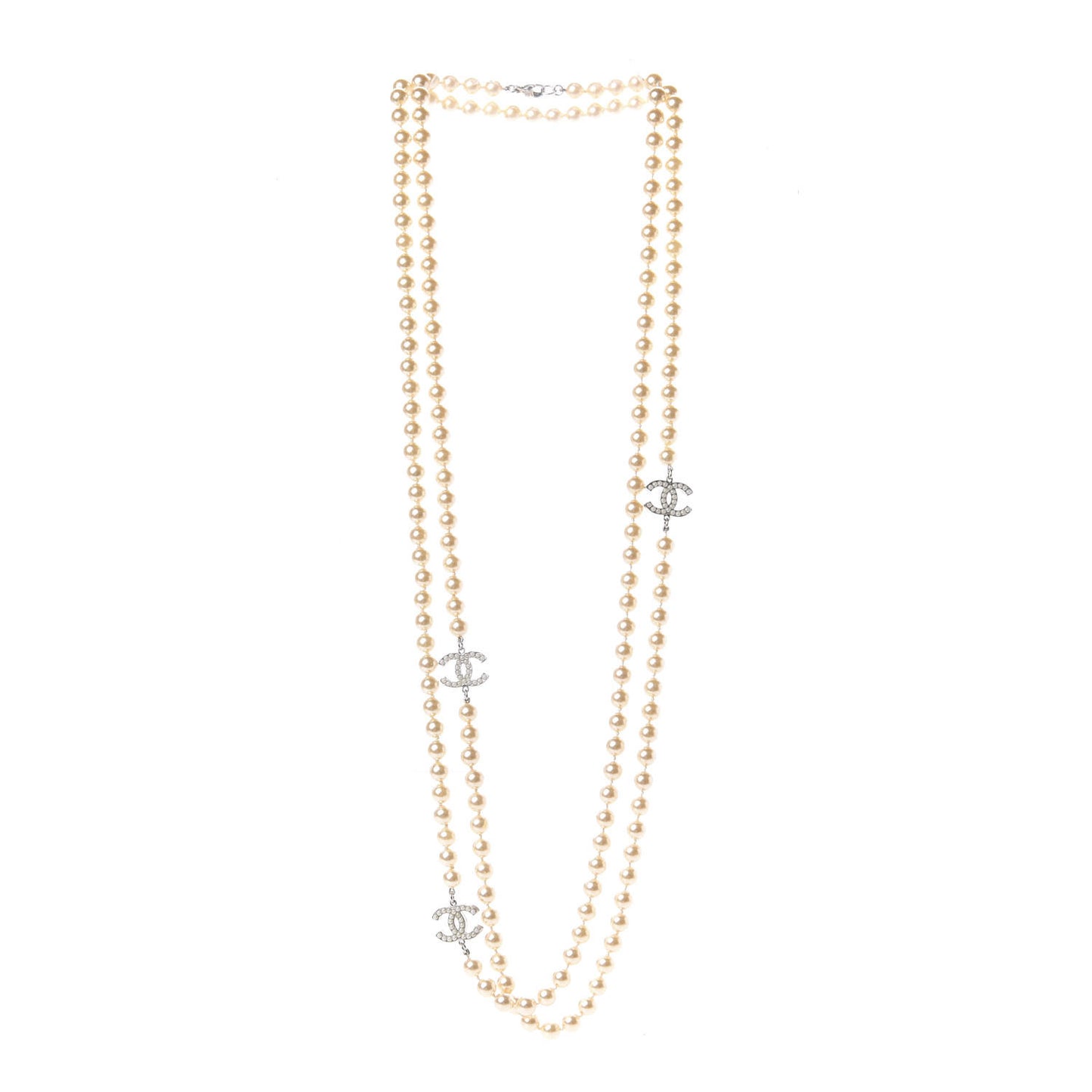 Crystal Pearl CC Long Necklace White