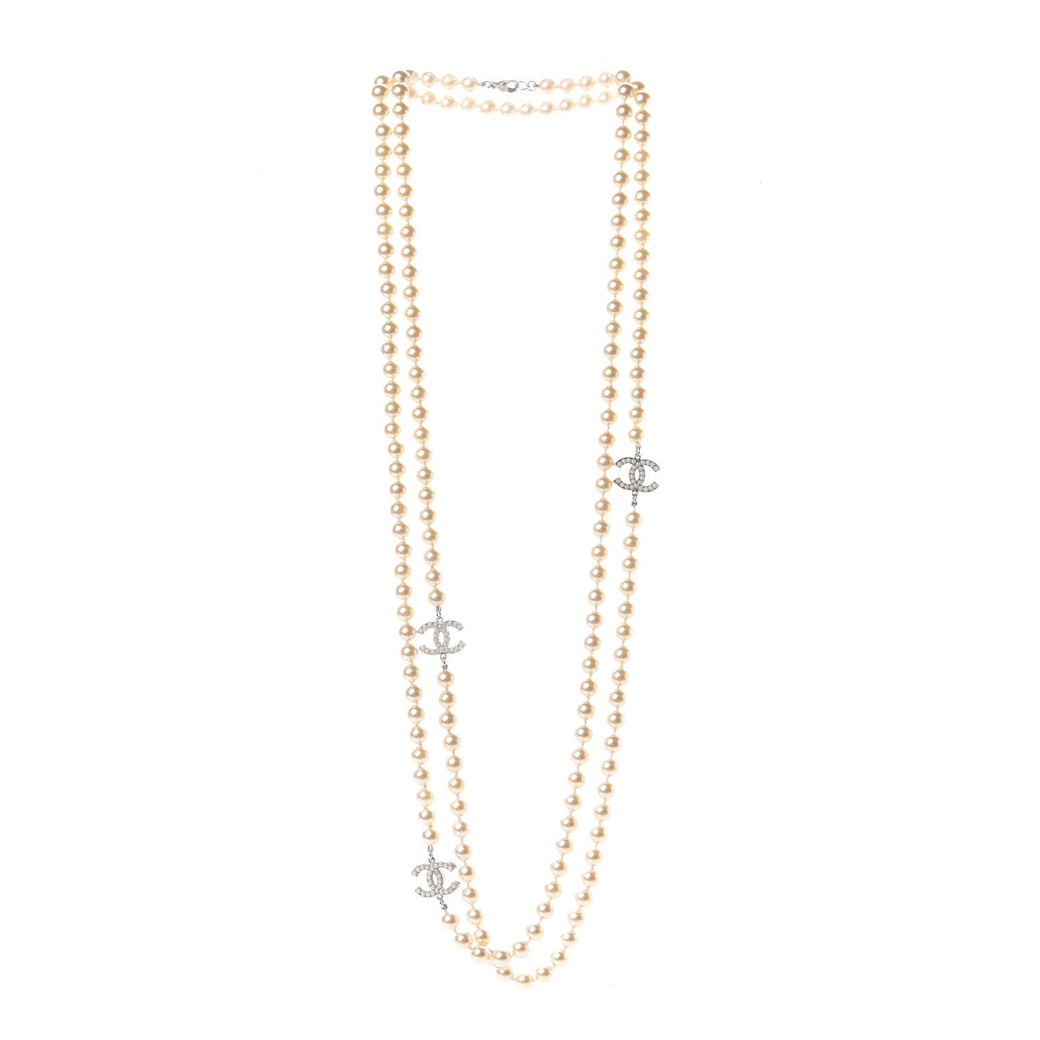 Chanel Crystal Pearl CC Long Necklace White 3 of 4