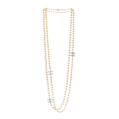 Chanel Crystal Pearl CC Long Necklace White 3 of 4