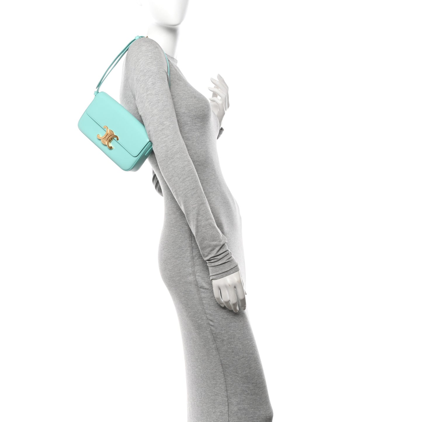 Shiny Calfskin Triomphe Shoulder Bag Turquoise