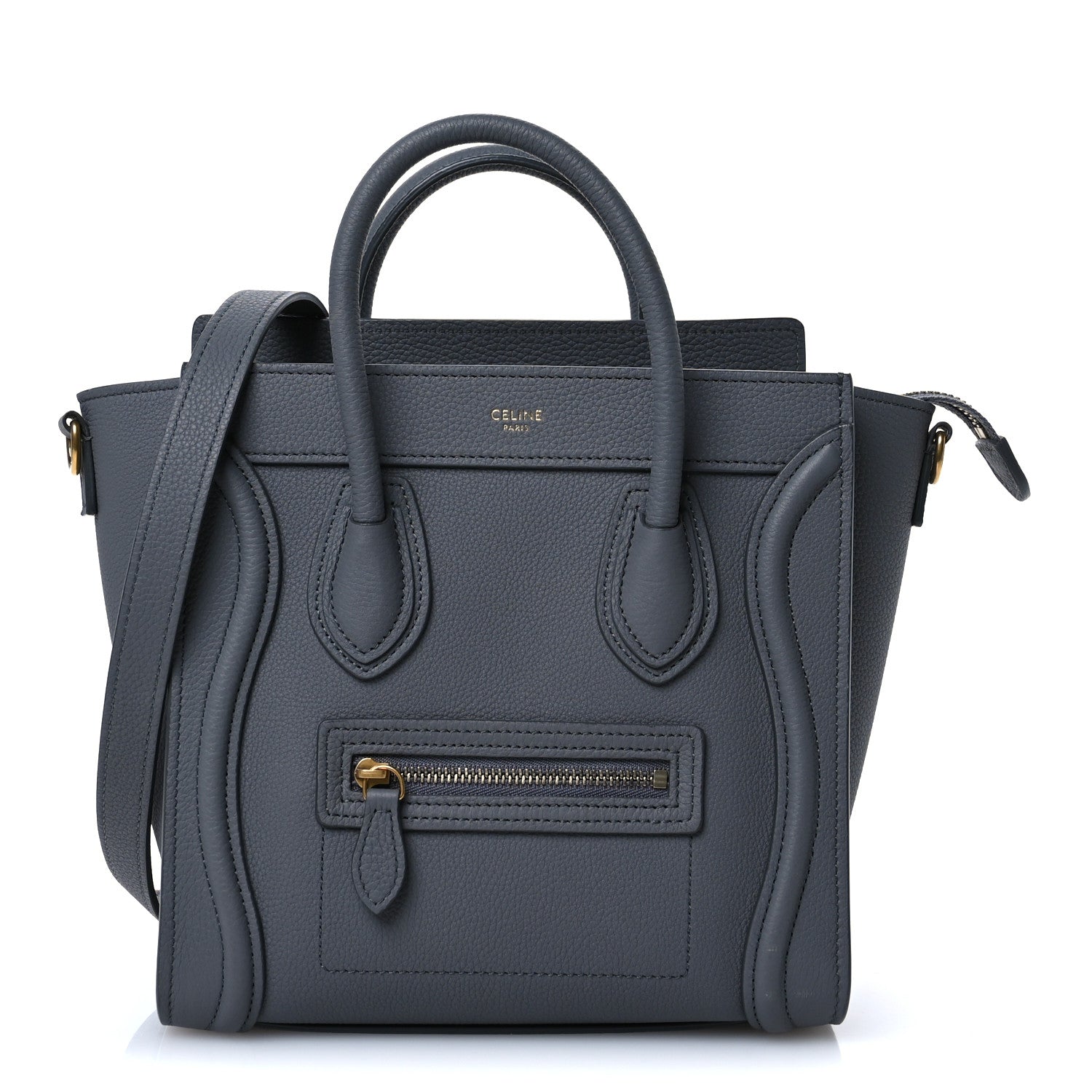 Celine Drummed Calfskin Nano Luggage Kohl 9 of 14