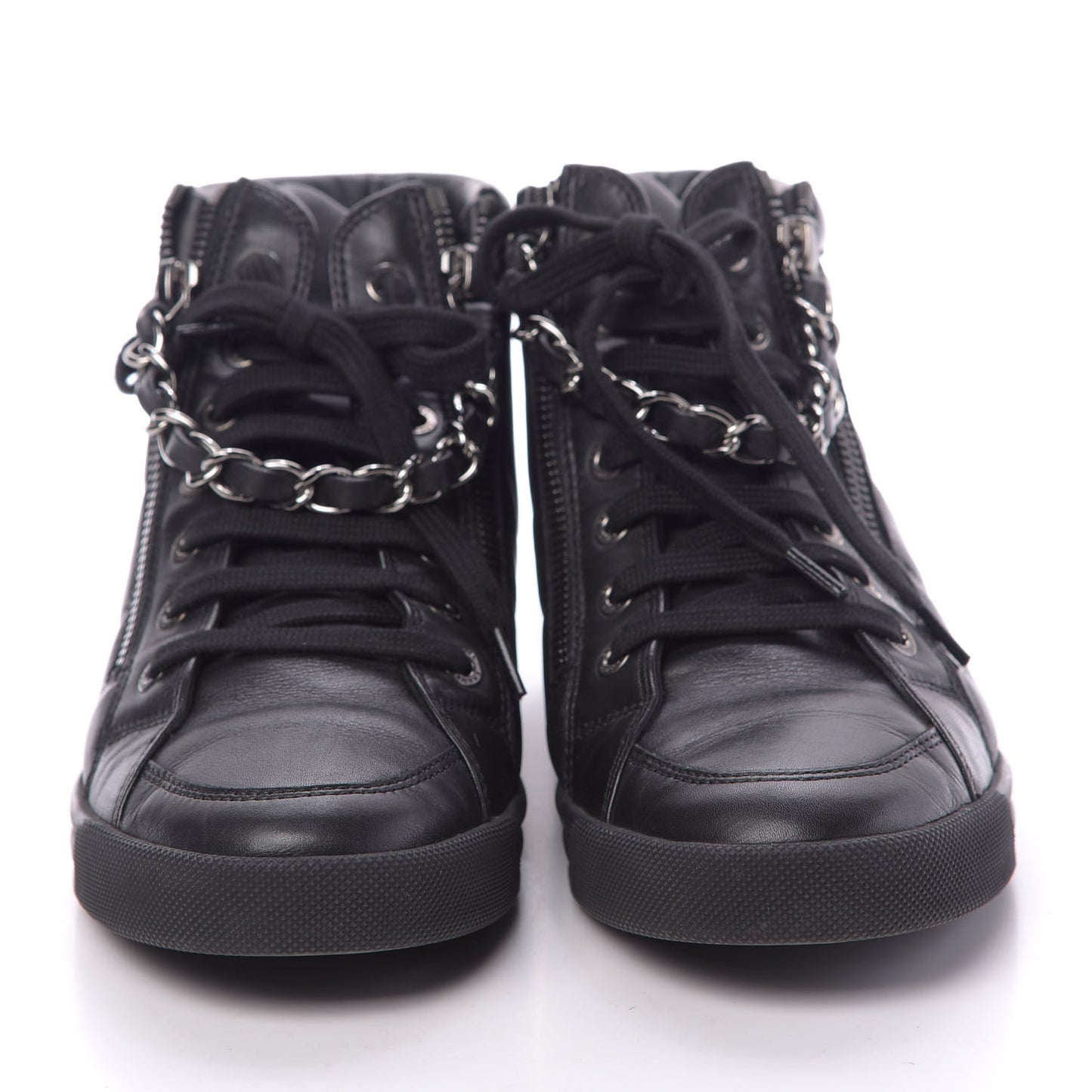 Lambskin Zipped Chain CC Sneakers 37 Black