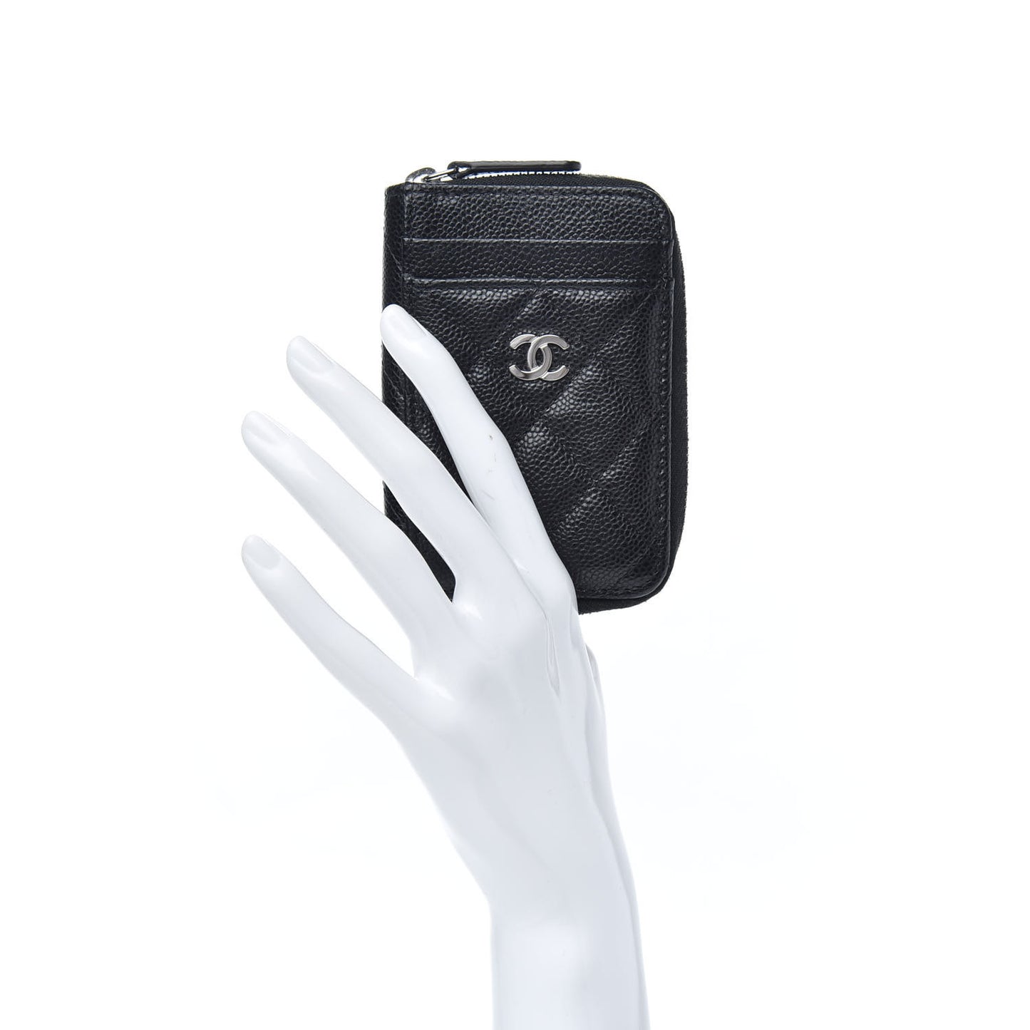 Caviar Quilted Zip Card Holder Black