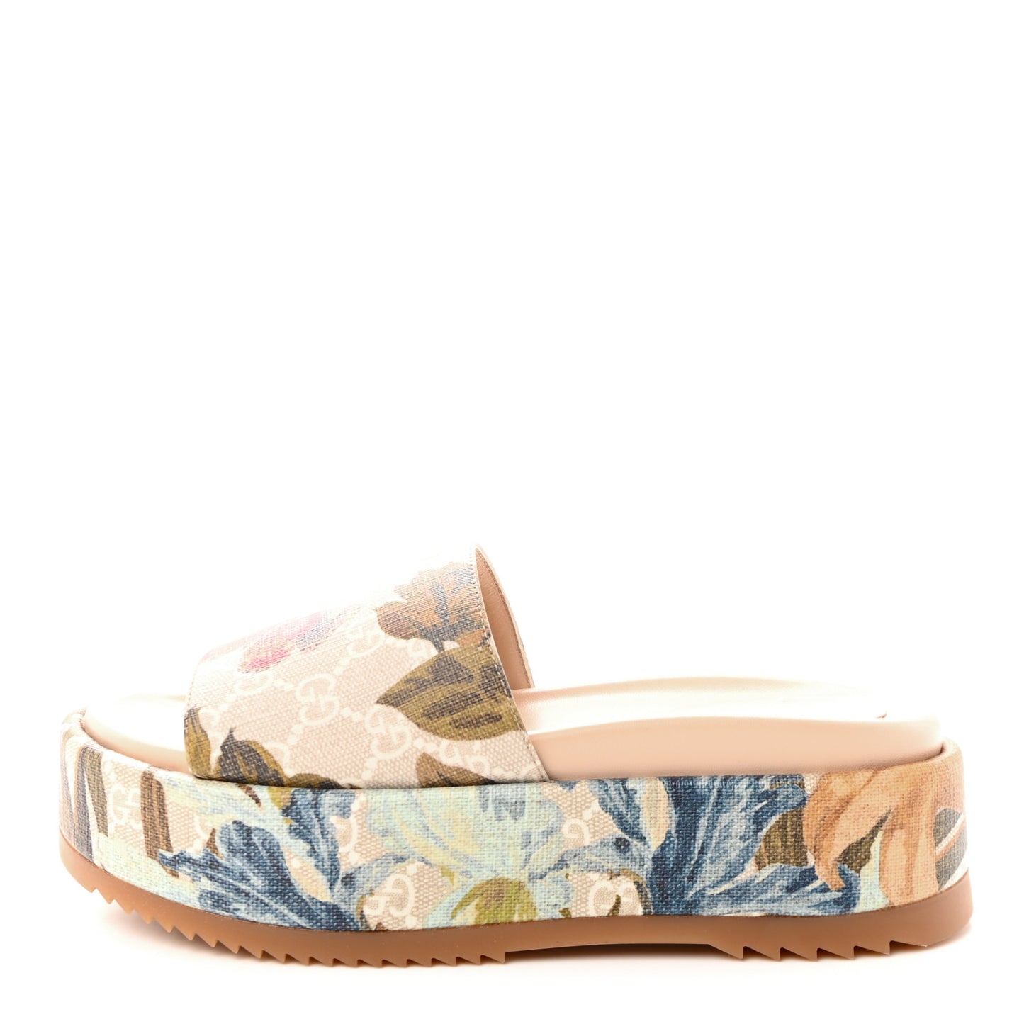 GG Supreme Monogram Water Flora Angelina Platform Slide Sandals 36.5 Beige White Multicolor