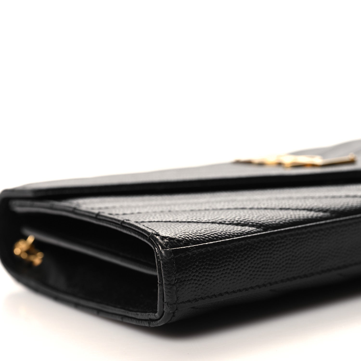 Saint Laurent Grain De Poudre Matelasse Chevron Monogram Chain Wallet Black 9 of 11