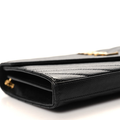 Saint Laurent Grain De Poudre Matelasse Chevron Monogram Chain Wallet Black 9 of 11