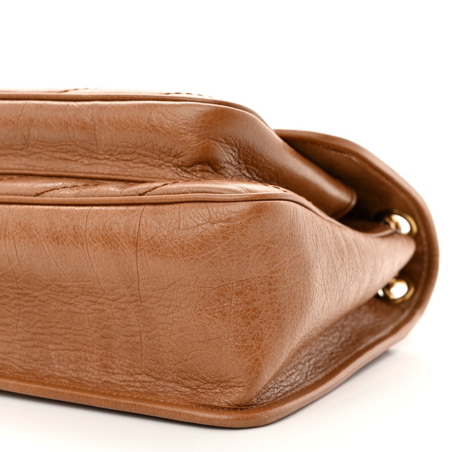 Crinkled Calfskin Matelasse Monogram Medium Niki Chain Satchel Light Caramel