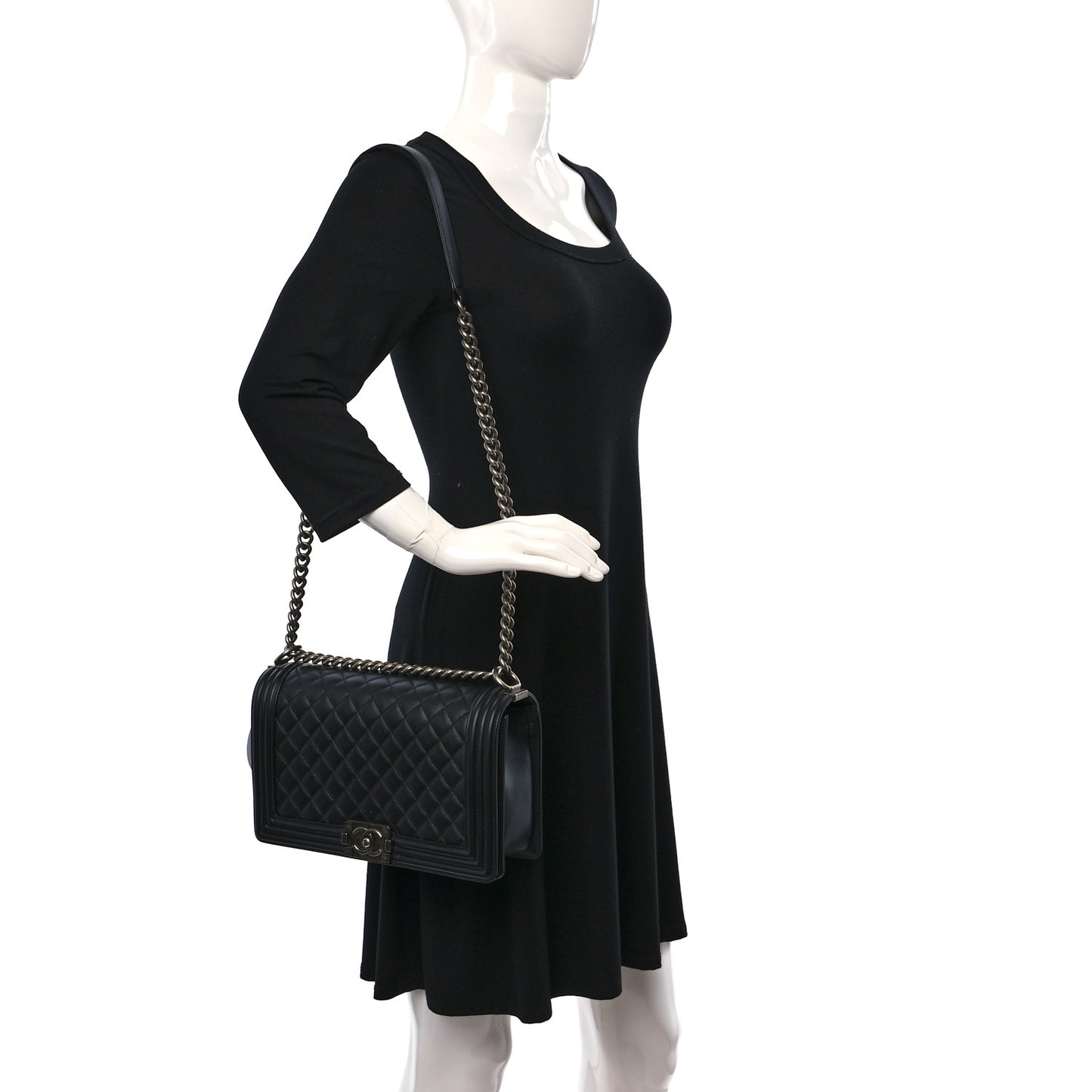 Calfskin Quilted New Medium Boy Flap Black
