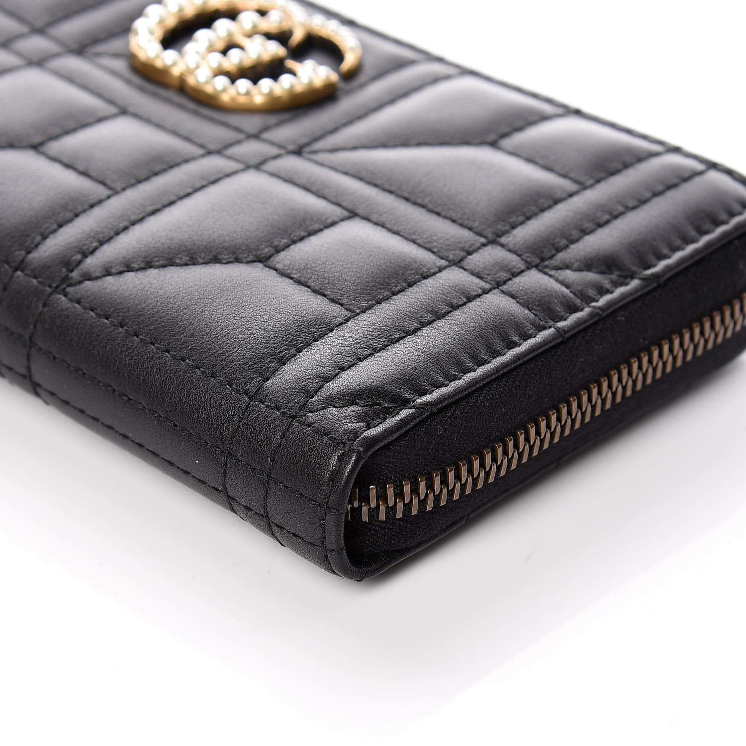 Gucci Calfskin Matelasse Pearly GG Marmont Zip Around Wallet Black 6 of 10