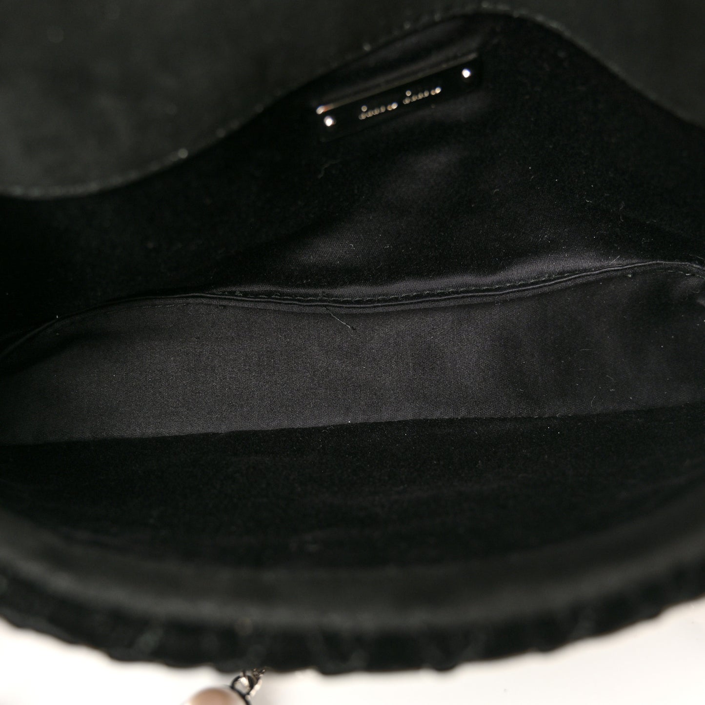 Velvet Matelasse Crystal Pearl Chain Shoulder Bag Black