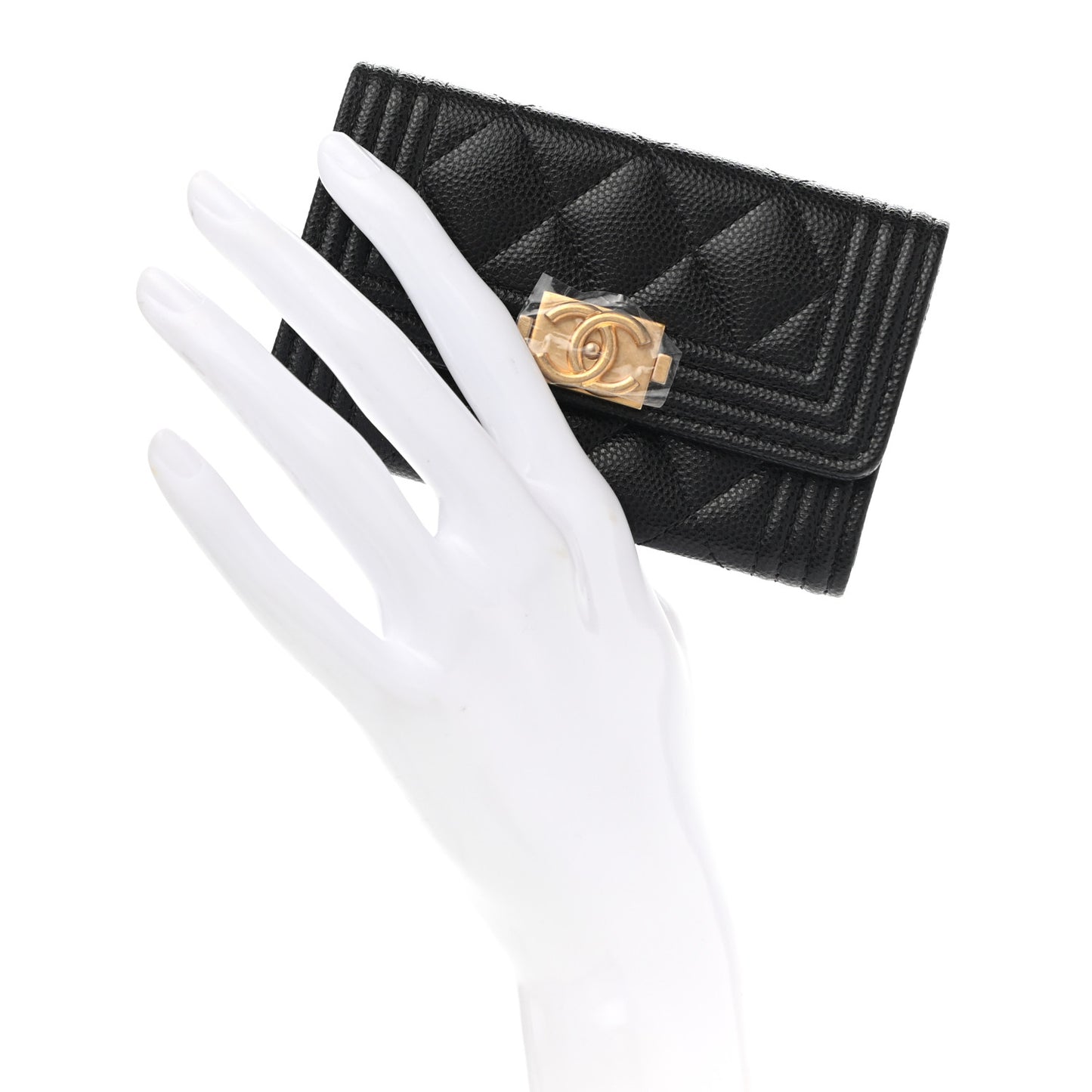 Caviar Quilted Boy Flap Card Holder Black