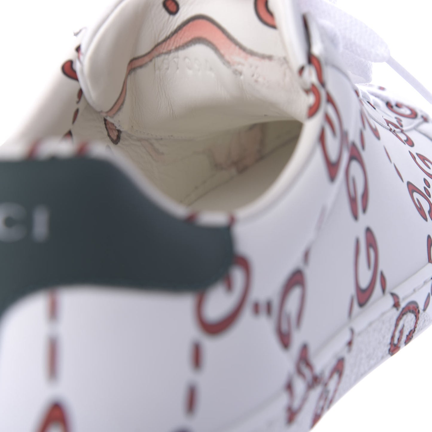 Calfskin GucciGhost Print Mens Ace Sneakers 7.5 White Hibiscus Red