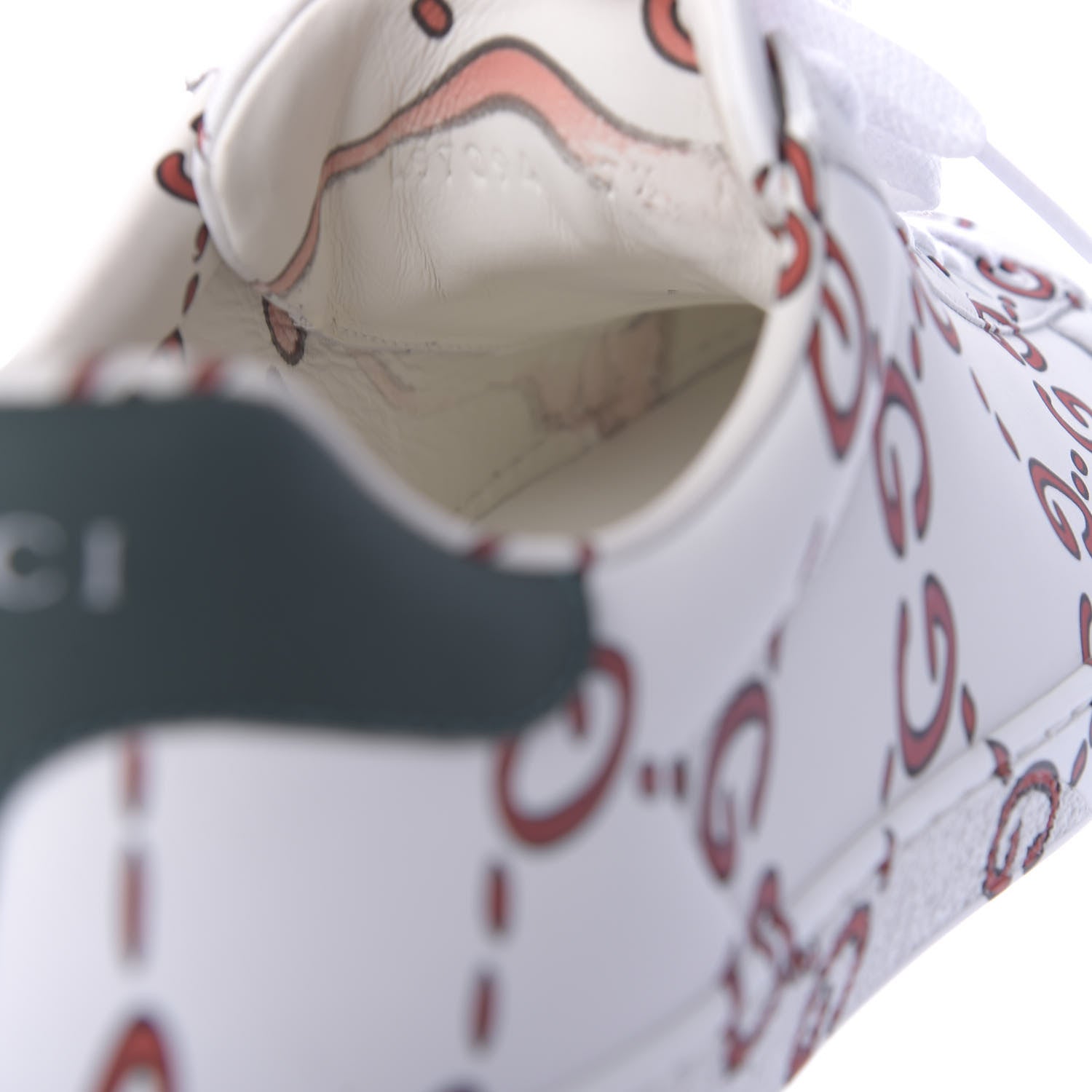 Gucci Calfskin GucciGhost Print Mens Ace Sneakers 7.5 White Hibiscus Red 9 of 9