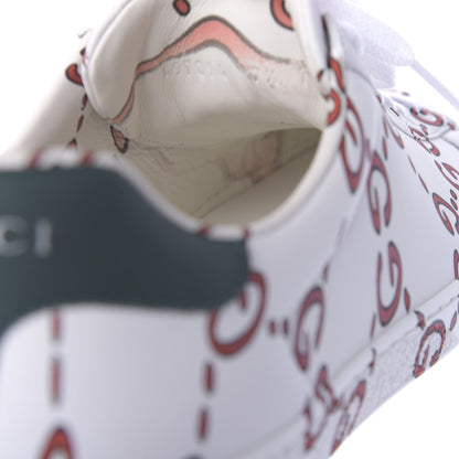 Gucci Calfskin GucciGhost Print Mens Ace Sneakers 7.5 White Hibiscus Red 9 of 9