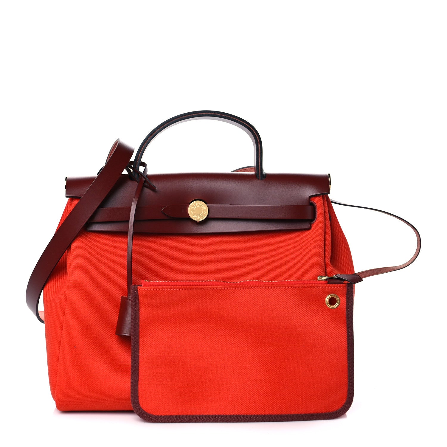 Hermes Vache Hunter Toile Herbag Zip Retourne 31 PM Orange Mecano Rouge H 1 of 10
