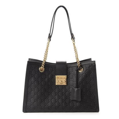 Gucci Guccissima Medium Padlock Tote Black 1 of 10