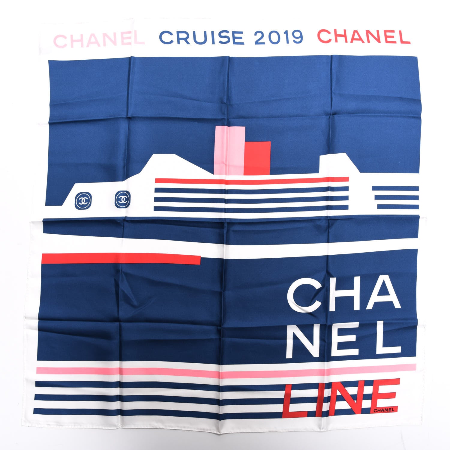 Chanel Silk Cruise Print CC Square Scarf Blue Red White 1 of 4