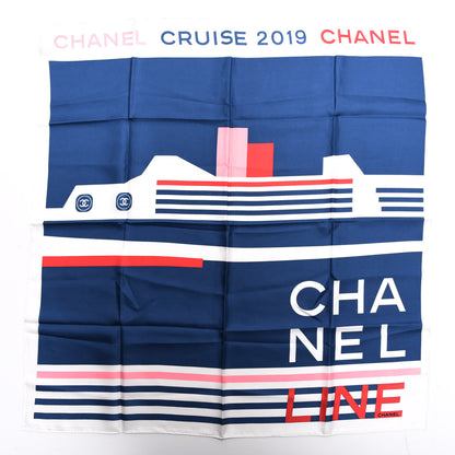Chanel Silk Cruise Print CC Square Scarf Blue Red White 1 of 4