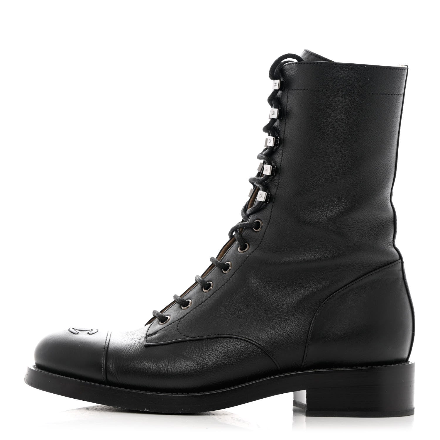 Chanel Calfskin Lace Up Combat Boots 41 Black 1 of 15