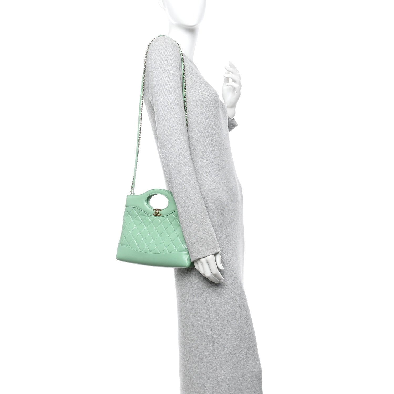 Chanel Shiny Lambskin Quilted Mini 31 Shopping Bag Light Green 2 of 14