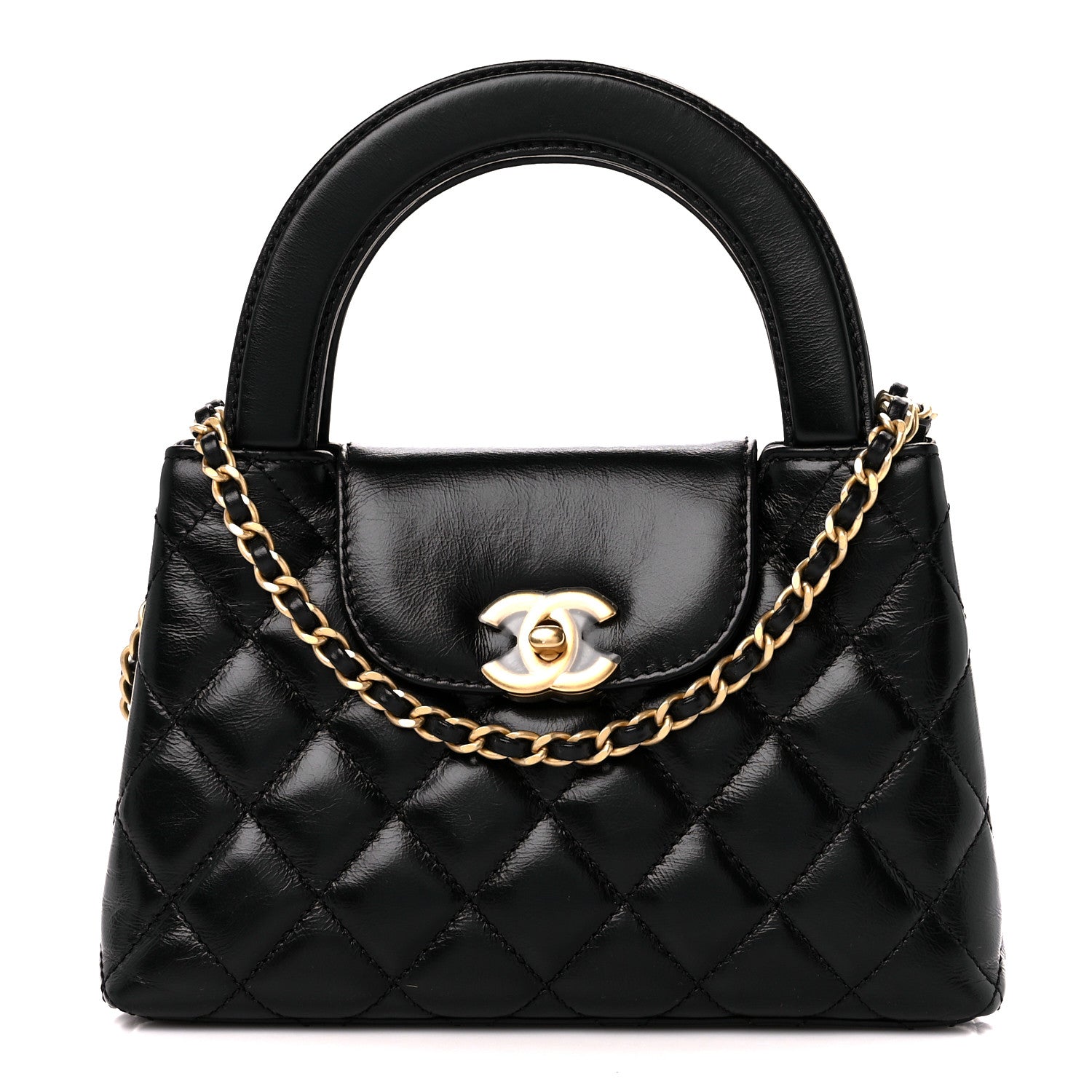 Chanel Shiny Aged Calfskin Quilted Nano Kelly Shopper Black 1 of 11