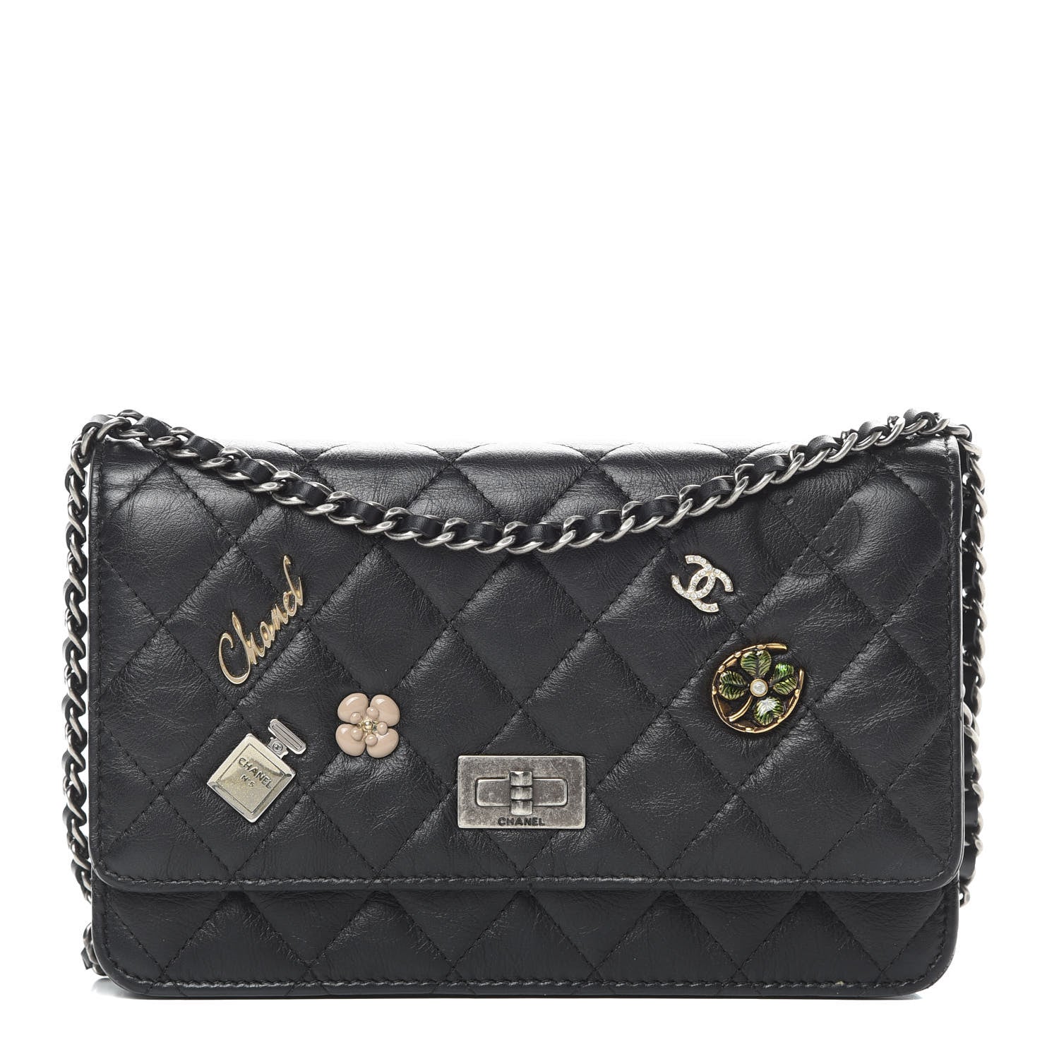 Chanel Aged Calfskin Lucky Charms Casino 2.55 Reissue Wallet on Chain WOC Black 1 of 15