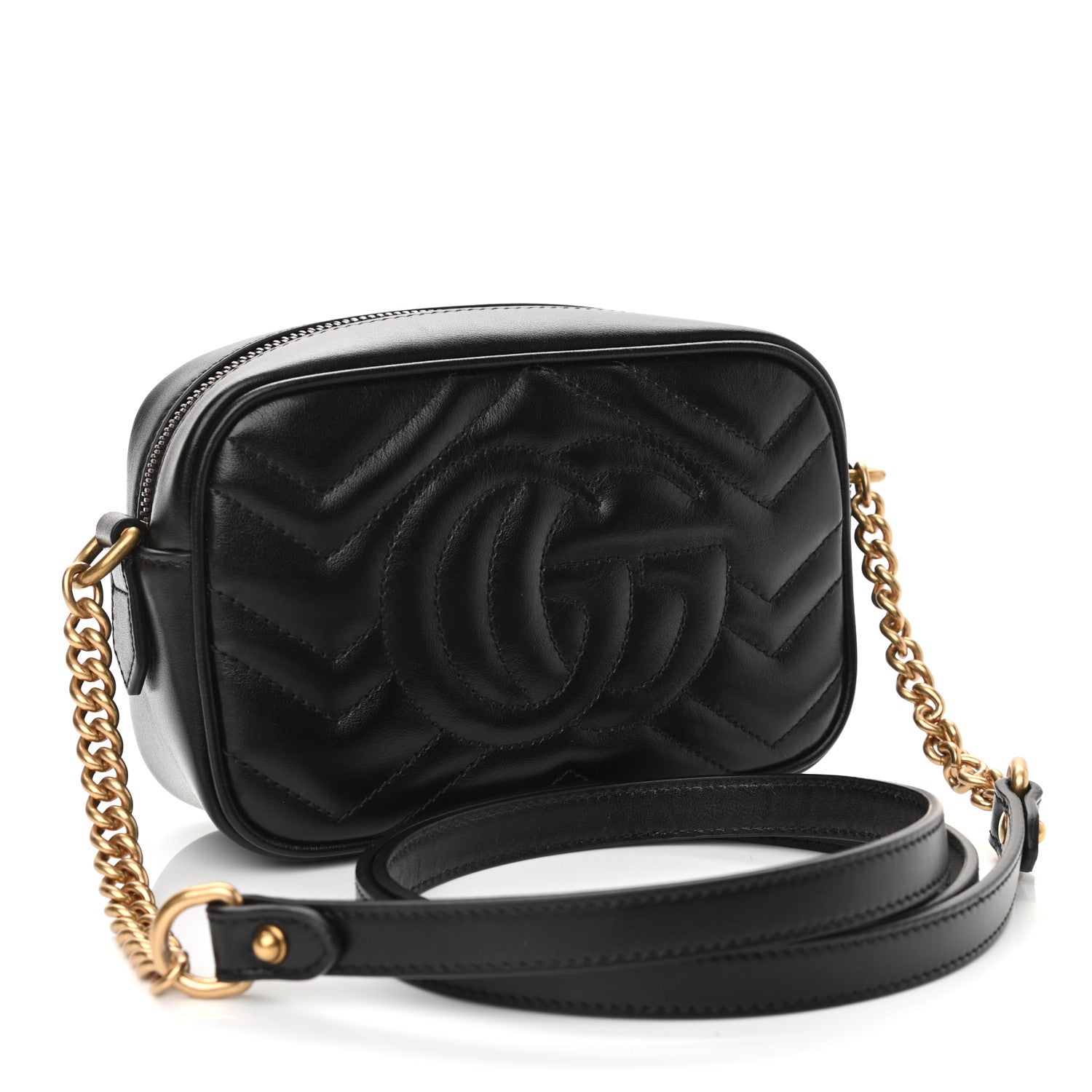 Gucci Calfskin Matelasse Mini GG Marmont Chain Shoulder Bag Black 3 of 12